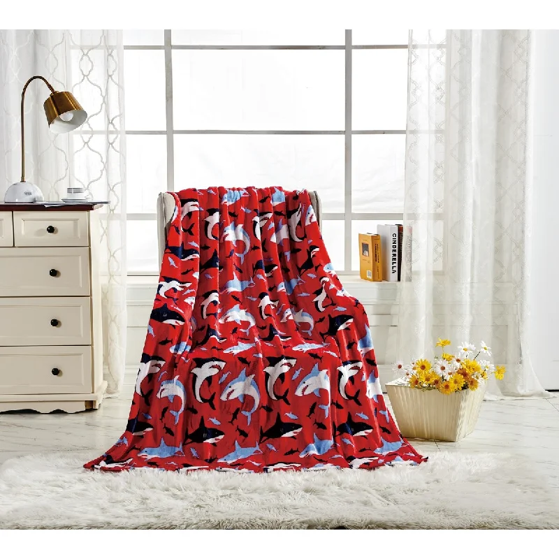 Linen blankets with a rustic and textured lookBamboo fiber blankets with natural antibacterial propertiesPrinted Throw (50" x 60") - Red Sharks Linen blankets with a rustic and textured lookBamboo fiber blankets with natural antibacterial propertiesPrinted Throw (50" x 60") - Red Sharks